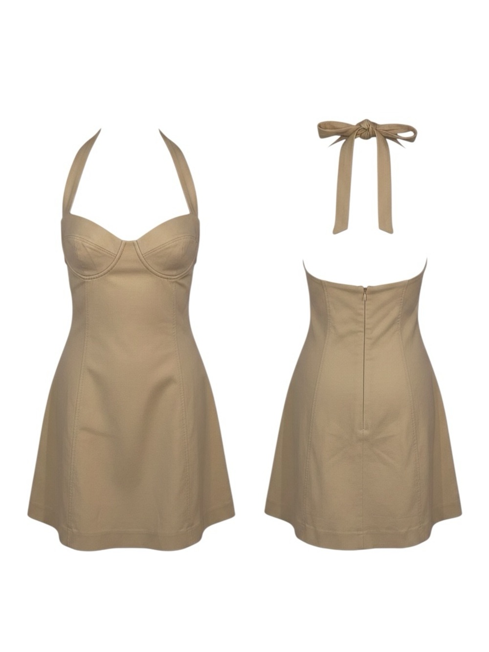 Zara Beige Halter Mini Dress